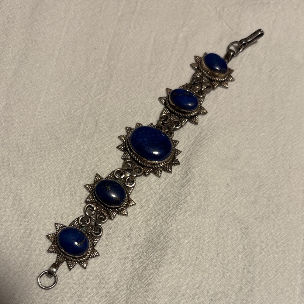 Silver Blue Lapis and Silver Bracelet